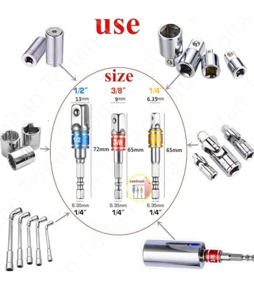 رابط 3 عددی سر دریلی بکس خور درایوهای 1/4-3/8-1/2 اینچ سه رنگ