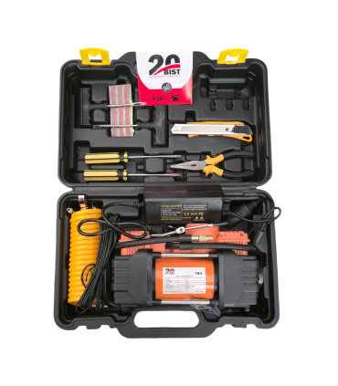 پمپ و کمپرسور باد فندکی 12ولت و 220 ولت حرفه ای دوسیلندر چراغ دار PM با کیف و گارانتی سری 20 کد TM9