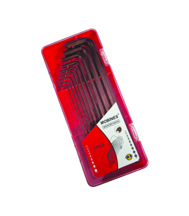 ست 9 عددی آچار آلن شش گوش H بلند ته گرد جعبه ای جنس S2 سایز 1.5 تا 10 موبینس MOBIES