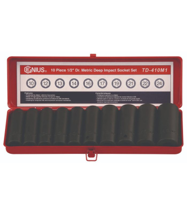 جعبه بکس بلند 10 پارچه فشارقوی 10تا24 درایو 1/2 اینچ جنیوس GENIUS مدل TD-410M1