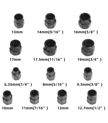 جعبه بکس حلزونی 14پارچه مخصوص پیچ و مهره سرگرد و هرز شده فشارقوی بهمراه سر دریلی 3/8 مکسین MAXIN مدل MX14 جنس CR-MO