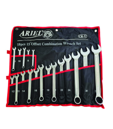 ست 18 عددی آچار یکسر تخت و رینگی فوق حرفه ای سایز7تا32 آریل ARIEL مدل ARAY1801 ضمانت تعویض و استاندارد آلمان