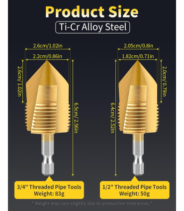 ست 2 عددی مته گشاد کن و قلاویز زن لوله PVC سایز 1/2-3/4 پاور POWER+ مدل HL5895